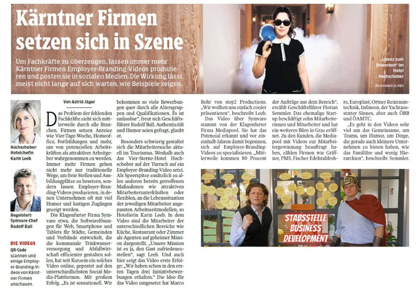 Zeitungsartikel Kleine Zeitung: Kärntner Firmen und Recruiting-Videos, mediapool