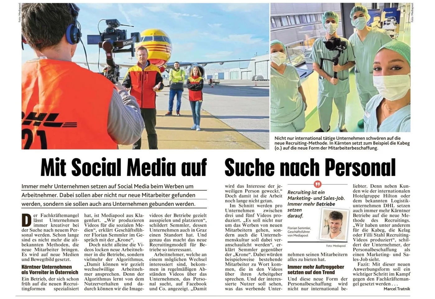 Zeitungsartikel Kronen Zeitung: Social Media und Personalsuche, mediapool