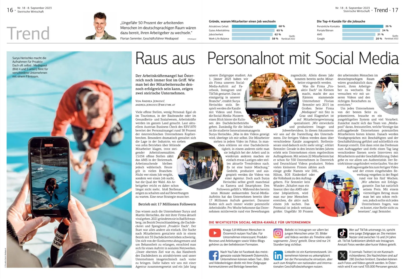 Printartikel Steirische Wirtschaft: Social Media und Personalnot, mediapool