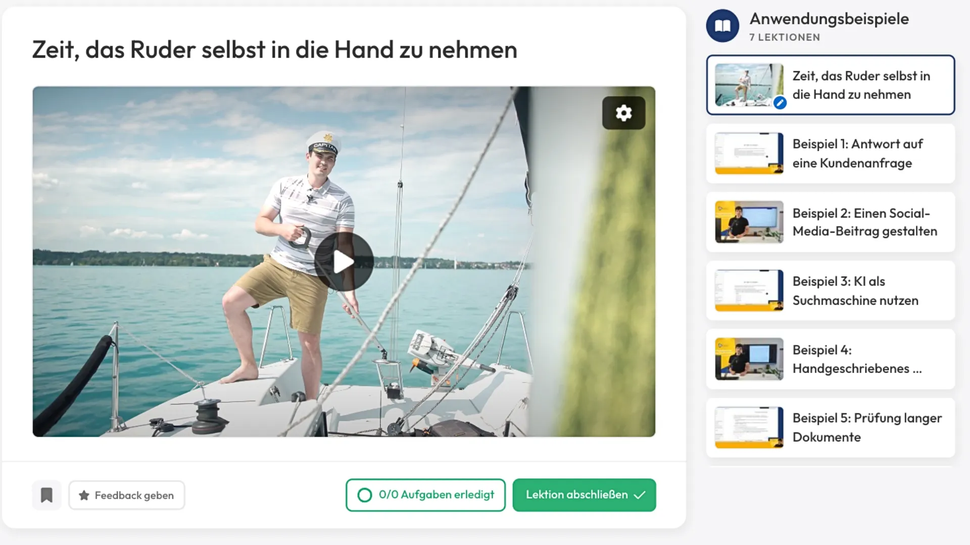 KI-Basics Lernplattform: Videolektion mit Lektionsliste und Fortschritt in der mediapool Video-Academy