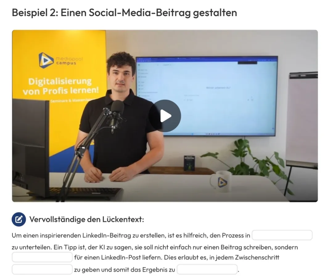 Screenshot: Videolektion mit Trainer in der mediapool-Lernplattform