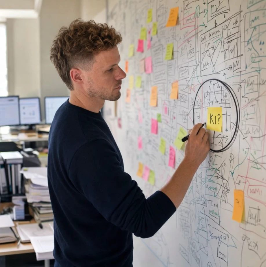 Sparring-Session: Arbeit an der KI-Roadmap am Whiteboard
